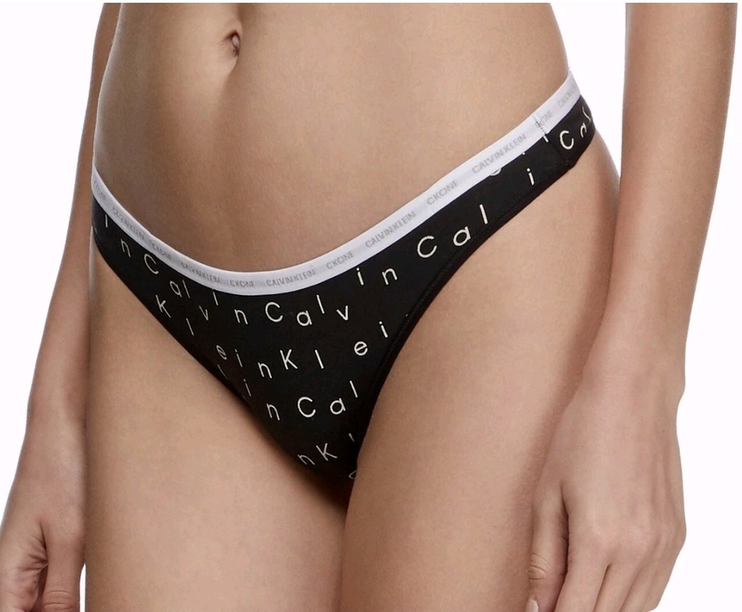 CALVIN KLEIN CK One Cotton Black White Grey Thong Panty Womens Large