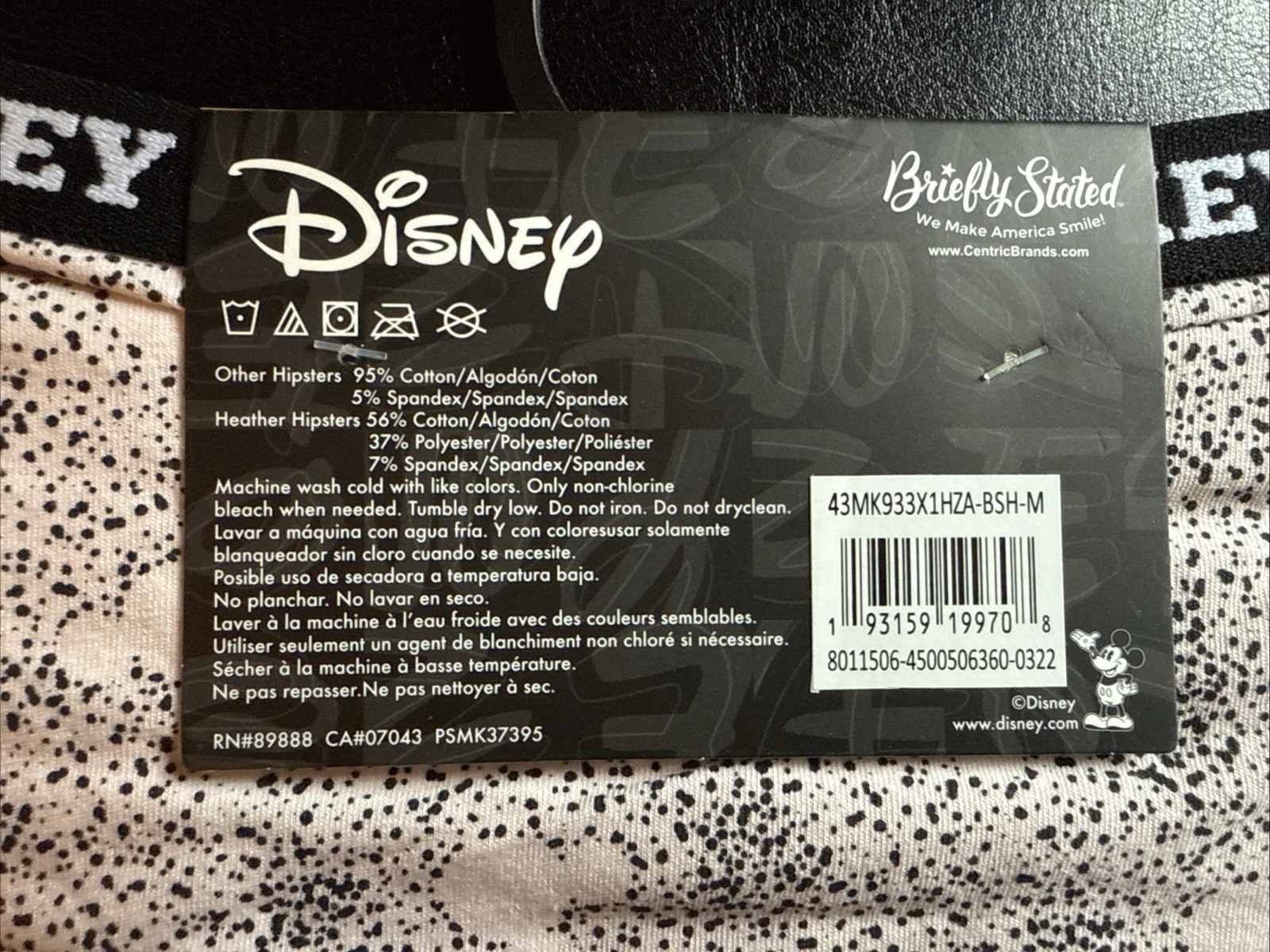 Disney Mickey Mouse 3 Pack Hipster Panties Cotton Stretch Underwear Size Large