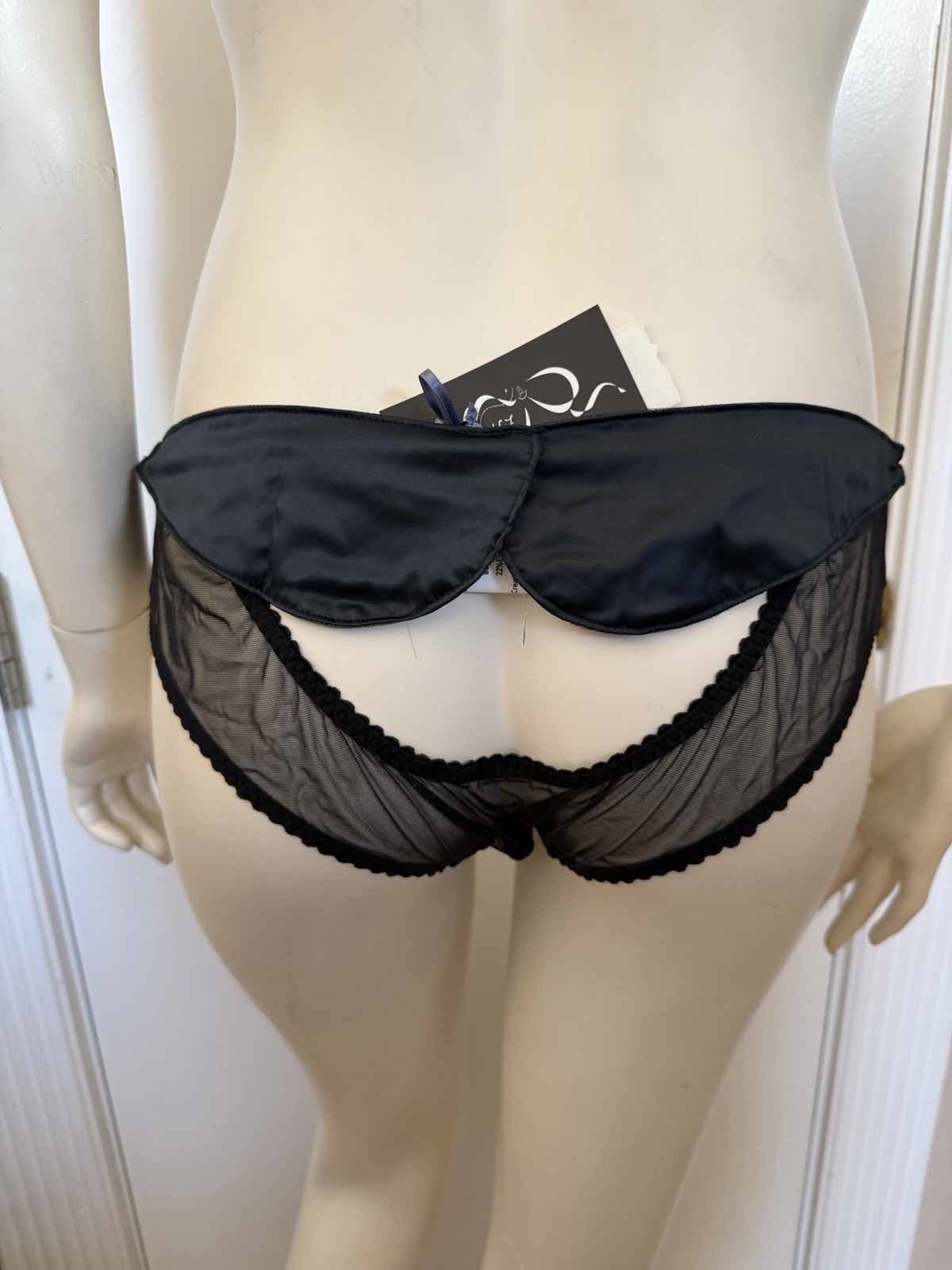 Les Jupons de Tess LJT ouvert open panty Medium black silk tuxedo style