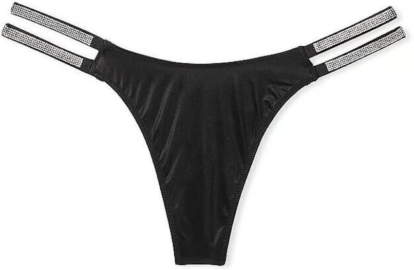 Victorias Secret Very Sexy Shine Double Strap Brazilian Panty Color Black NWT