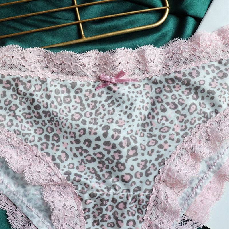 5PCS/LOT Womens Sexy Panties Brief Leopard Print Lace Underwear Lingerie Hipster