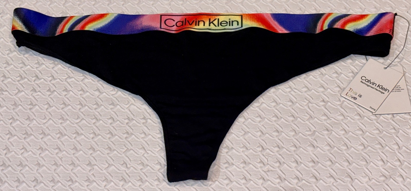 CALVIN KLEIN Reimagined Heritage Pride Black Thong Panty Womens Plus 1X 2X 3X
