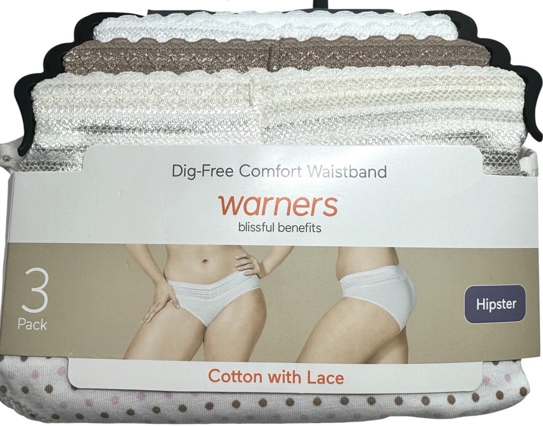 Warner’s Women’s HIPSTER Cotton Lace Underwear Panties Cotton Blend 3-Pair XXXL