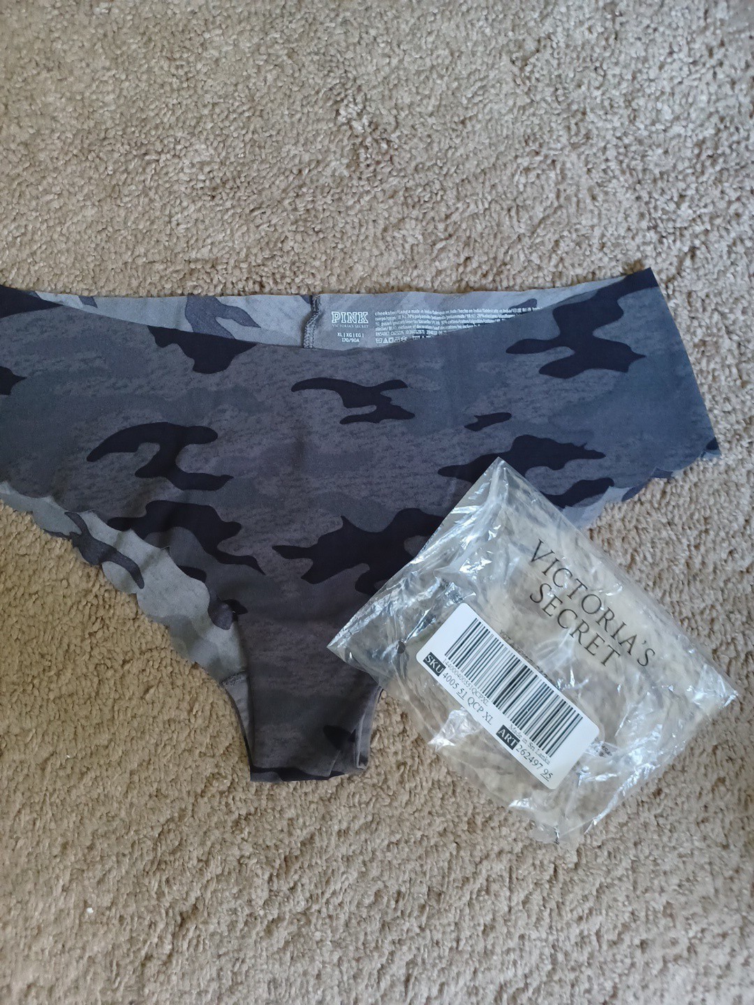 VICTORIA’S SECRET PINK BLACK CAMOUFLAGE CAMO RARE NO SHOW CHEEKSTER PANTIES XL