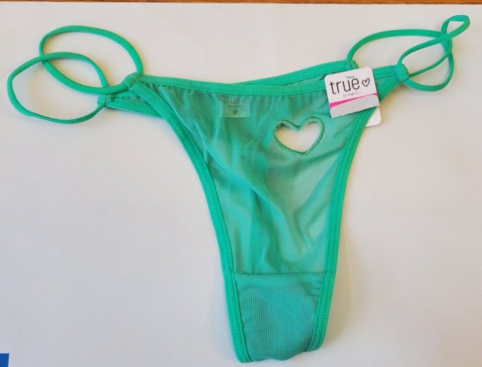 Rue 21 Women’s Thong Panties LARGE Strappy Sides Front Heart Cutout Green