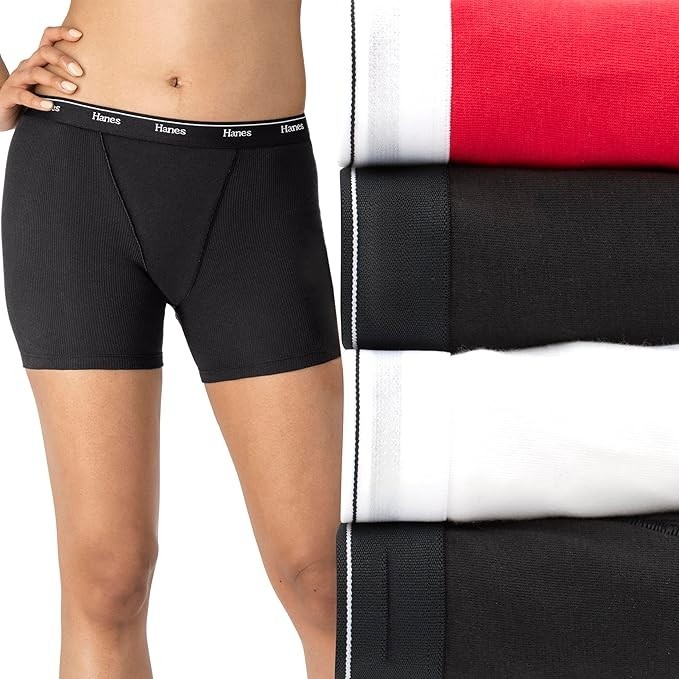 Hanes Originals Women’s Mid-Thigh Boxer Brief Pack, 4-Pack Cotton Underwear
