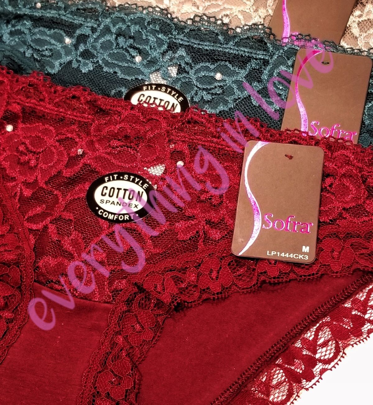 Women Rhinestones Lace Front Comfortable Cotton Sexy Bikini No show panties