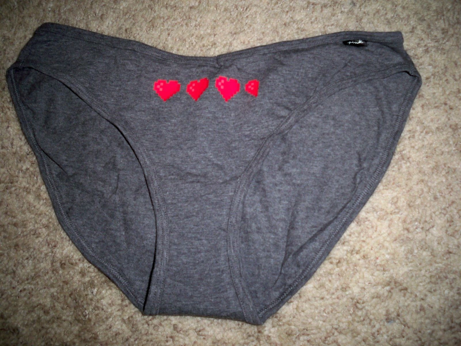 VICTORIAS SECRET BIKINI GRAY RED HEARTS LARGE NEW
