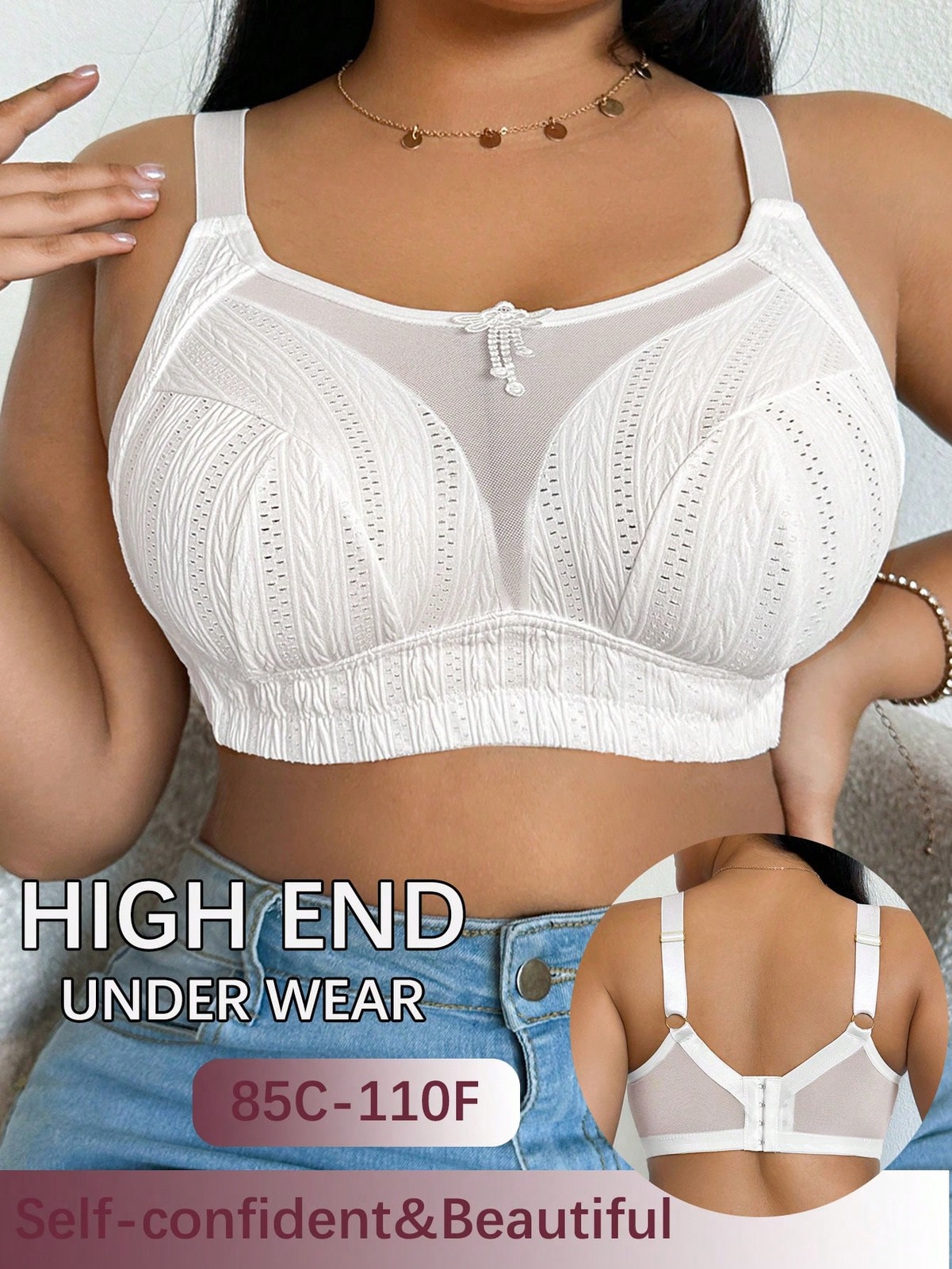 Plus Size Plain Mesh Patchwork Seamless Wireless Bra Cheap24