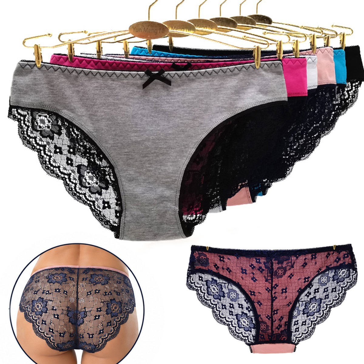 6 Pack M L XL Women Cotton Lace Bikini Panties Breathable Floral Brief Underwear