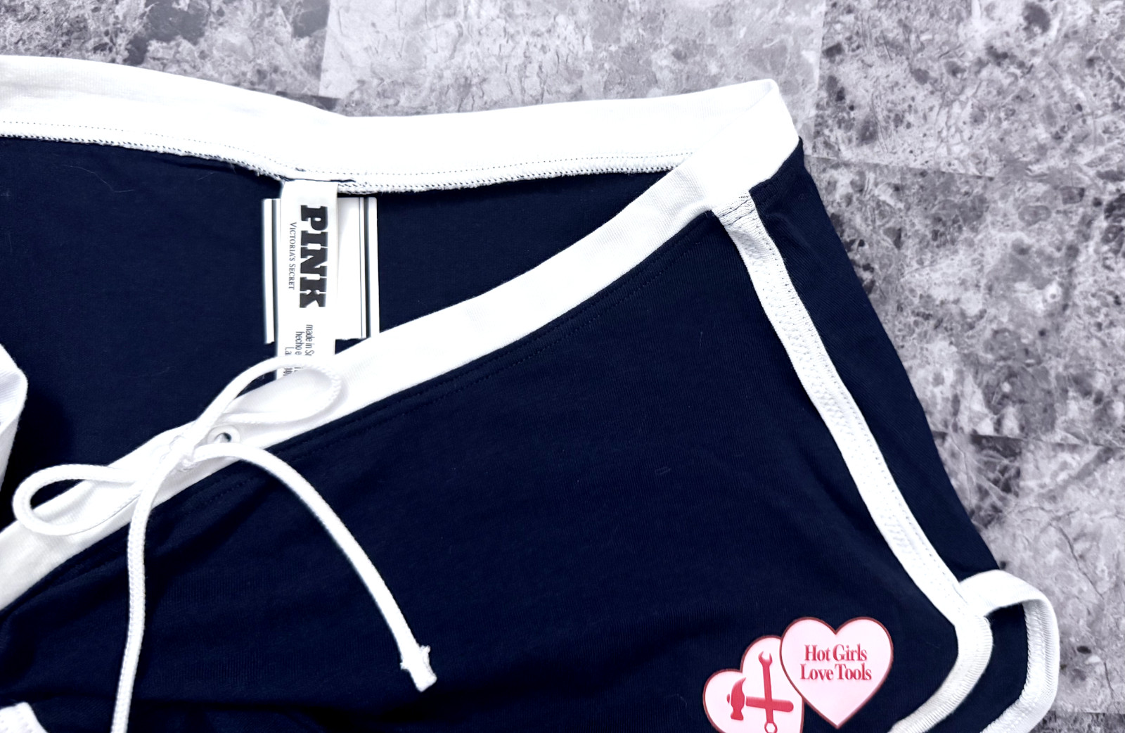 NWT VICTORIA’S SECRET PINK NAVY BLUE HOT GIRLS LOVE TOOLS DORM BOYSHORT PANTIES