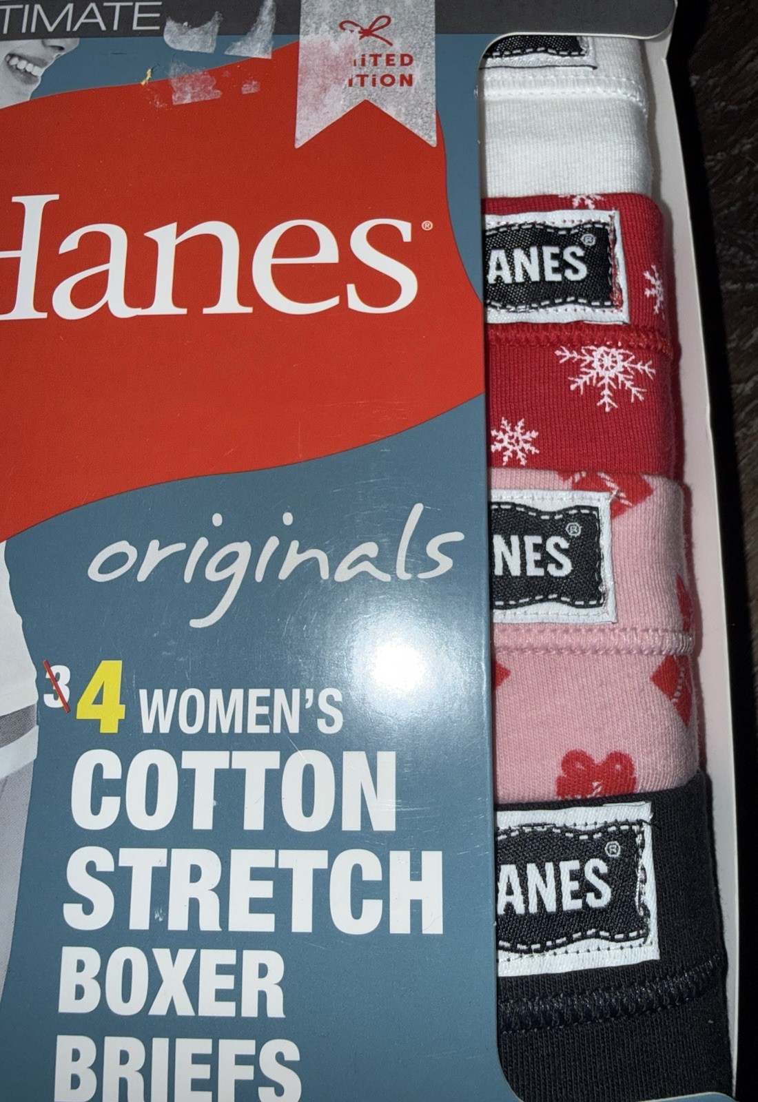Hanes Ultimate 4-Pair Womens Boxer Brief Underwear Panties Cotton Originals ~ M