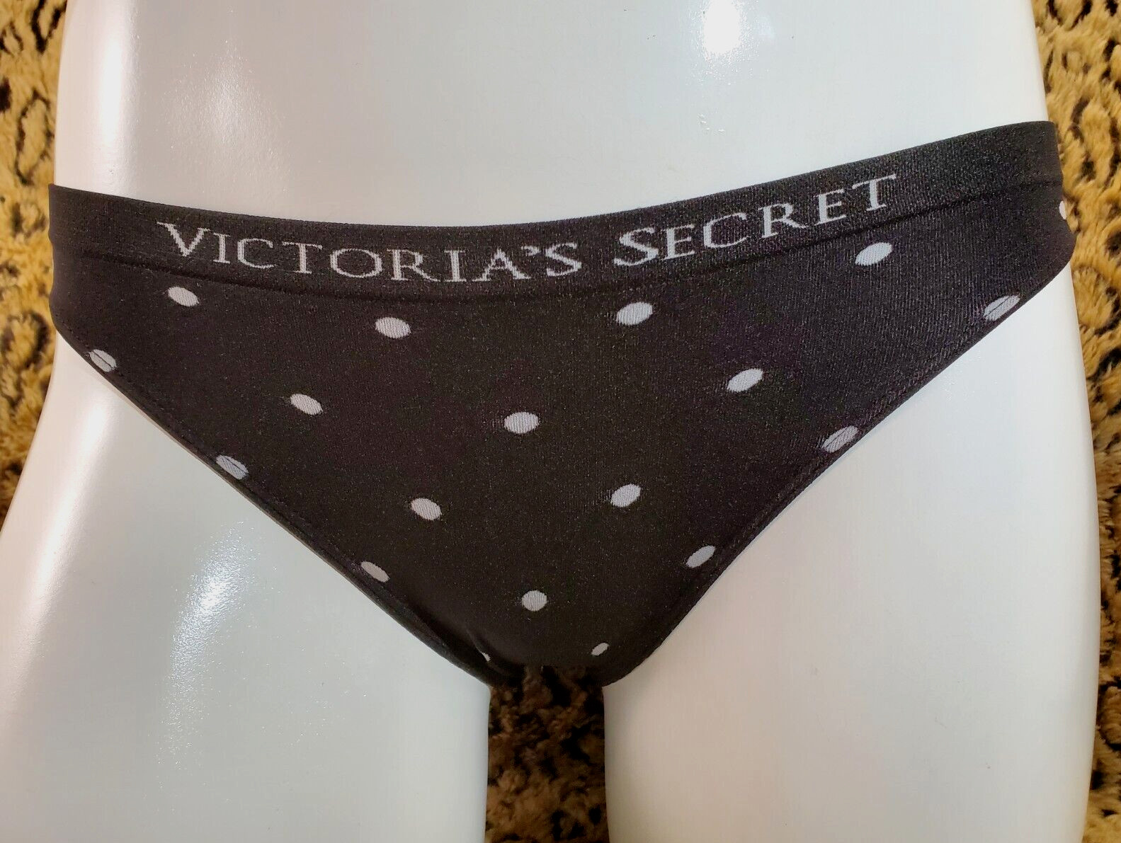 Victoria’s Secret Logo Waistband Black Polka Dots Bikini Panty XS NWT Sexy