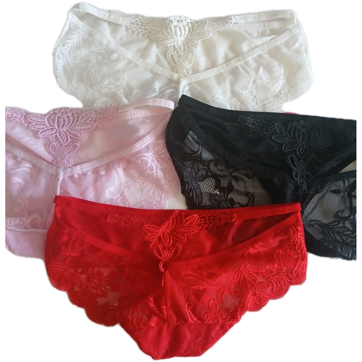 Women’s Sexy EMBROIDERED Butterfly & Lotus Applique White Small Underwear NWT