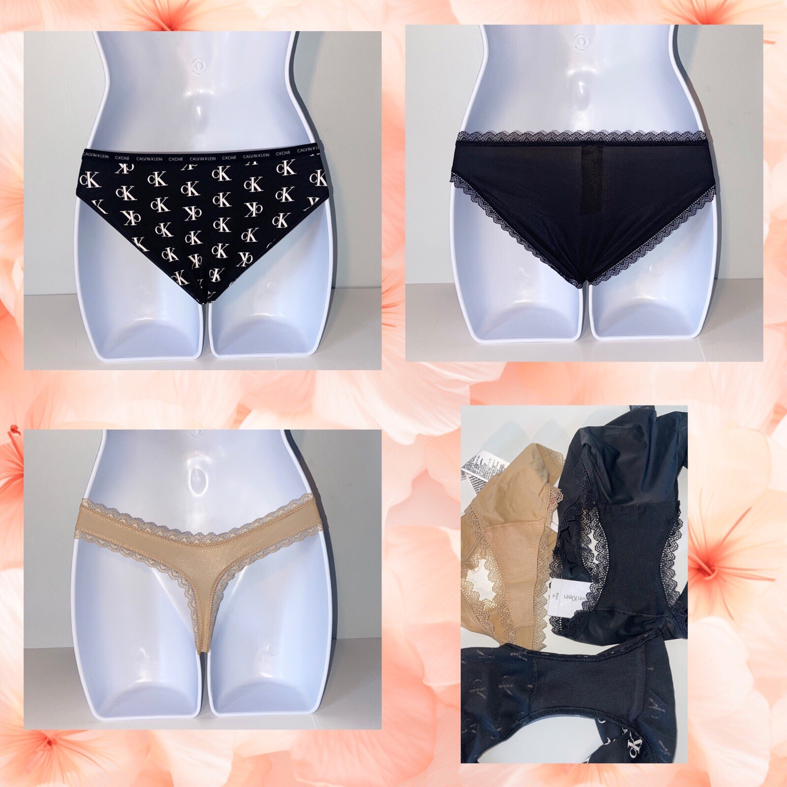 Womens Calvin Klein Underwear Panty Bundle of 3 Size Extra Small Black Nude NWT