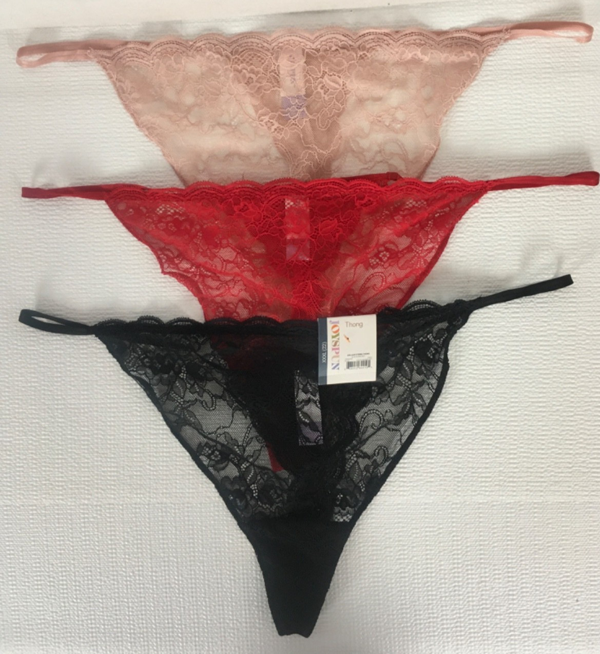 Joyspun 3 pack Lace String Underwear Size XXXL 22 Red Black Pale Pink New w Tags