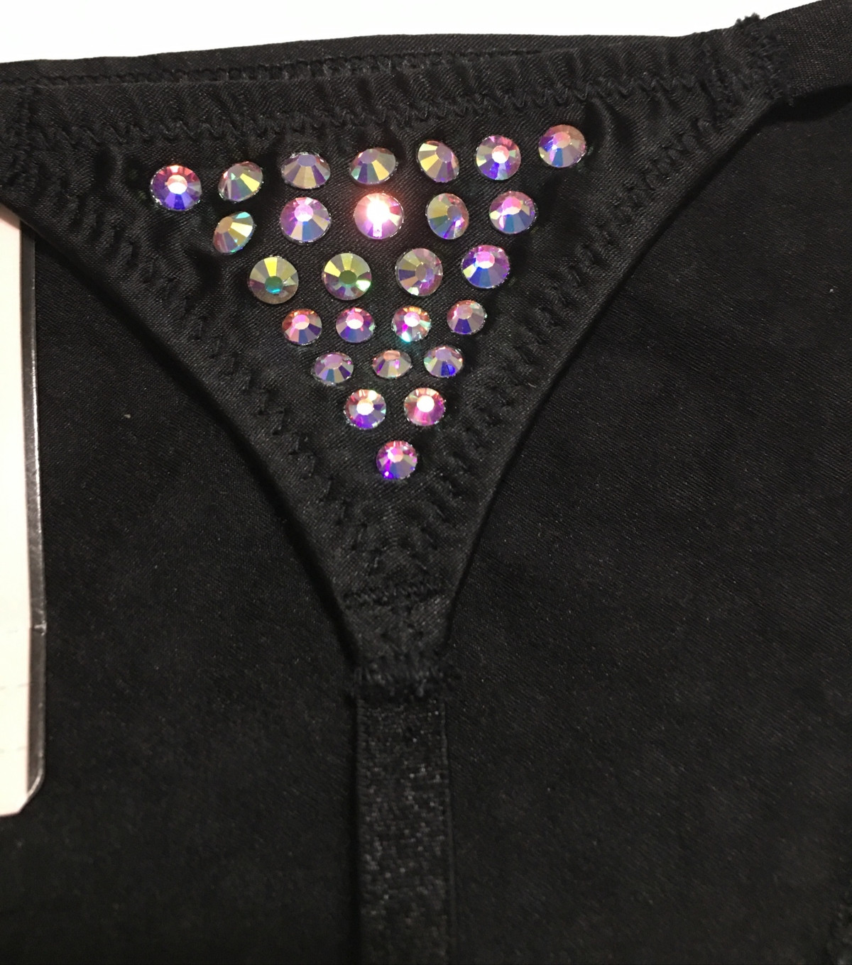 Victorias Secret Very Sexy Black Rhinestones V-String Thong Panty Size M Sparkly
