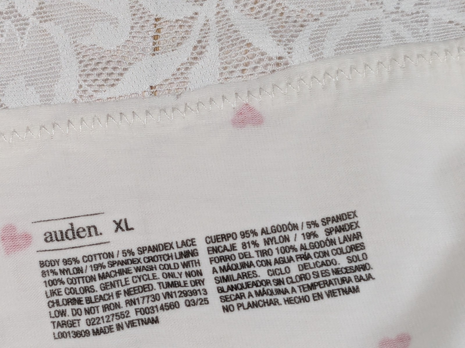 Lot of 2 Auden Ivory Red Hearts Print Lace Trim Bikini Panties Size XL (16) NWT