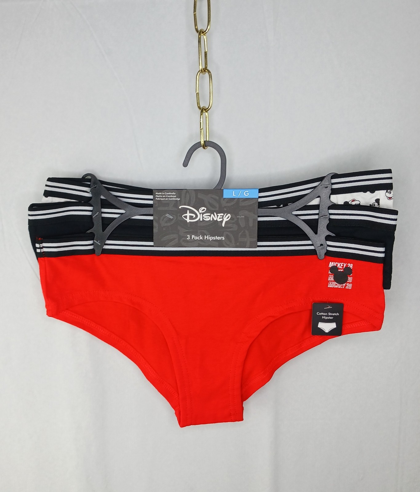 Mickey Mouse Disney Women’s 3 pack Hipsters Size L Cotton stretch