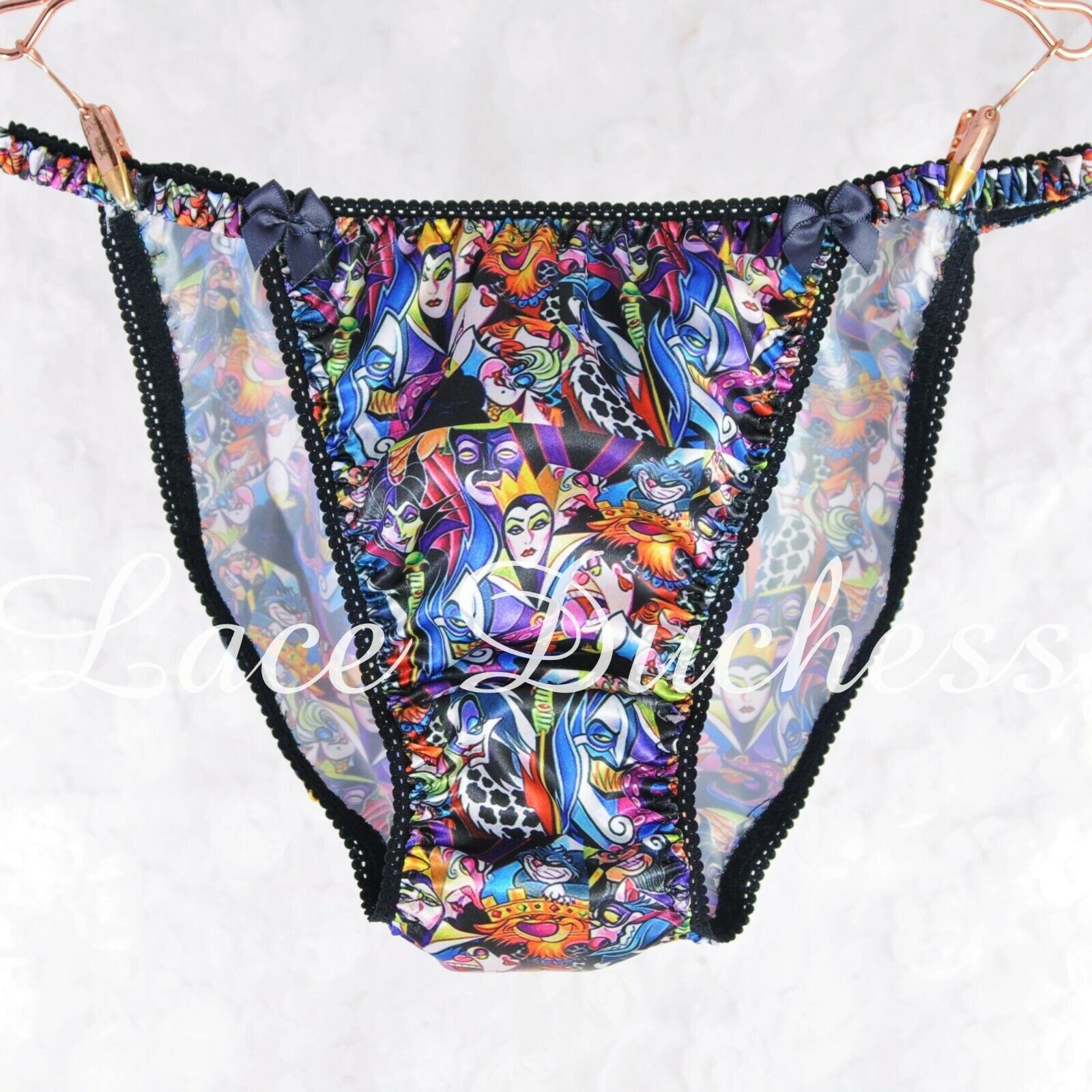 80s style SATIN panties sissy Duchess Cut cartoon Villains ladies string bikini
