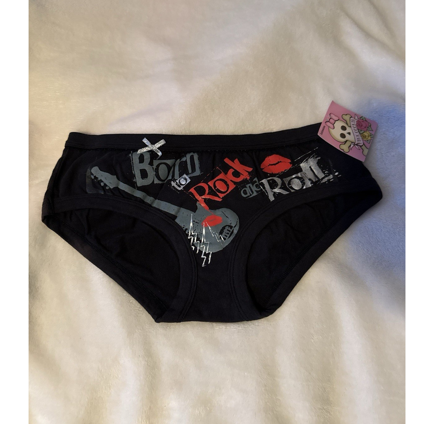 Pink Cookie Bikini Panties Women’s Size 5 Black Graphic Print Cotton Spandex