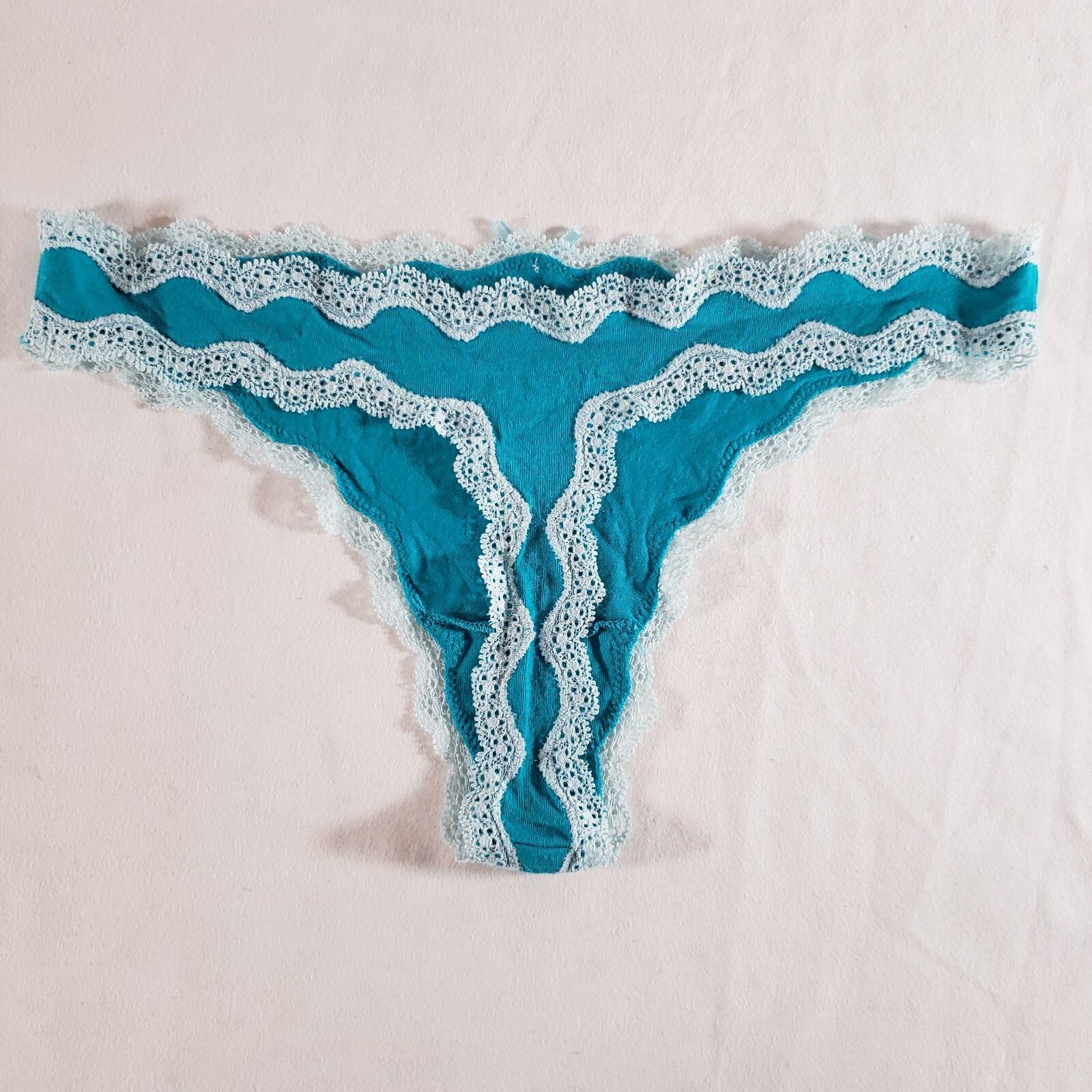 Victoria’s Secret Thong Medium Modal Teal Blue White Lace