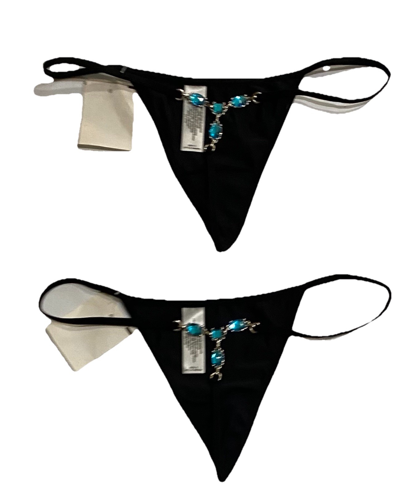 Thong Underwear S/5 Black 2 Pair Jeweled Blue Stones Womens Panties Intimate