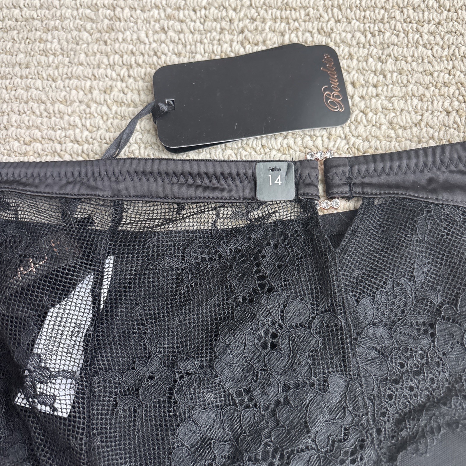 City Chic Boudoir Ladies Plus Alina Thong BLK 14/XS Lace NWT