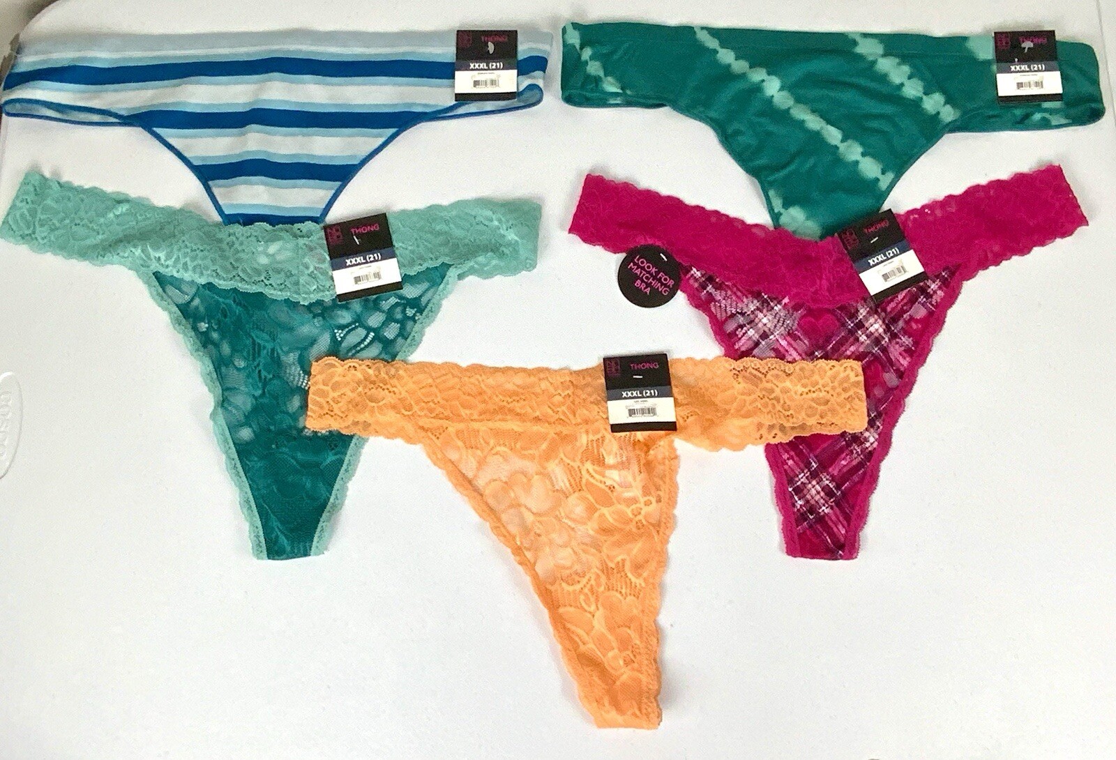 Lot 5 NOBO No Boundaries THONG PANTIES PANTY 3X XXXL 21 NWT Lace Multicolor Sexy