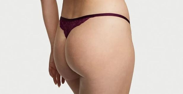 Victorias Secret Maroon Wine Kir Thong Panty XL Floral Split Lace & Mesh Sheer