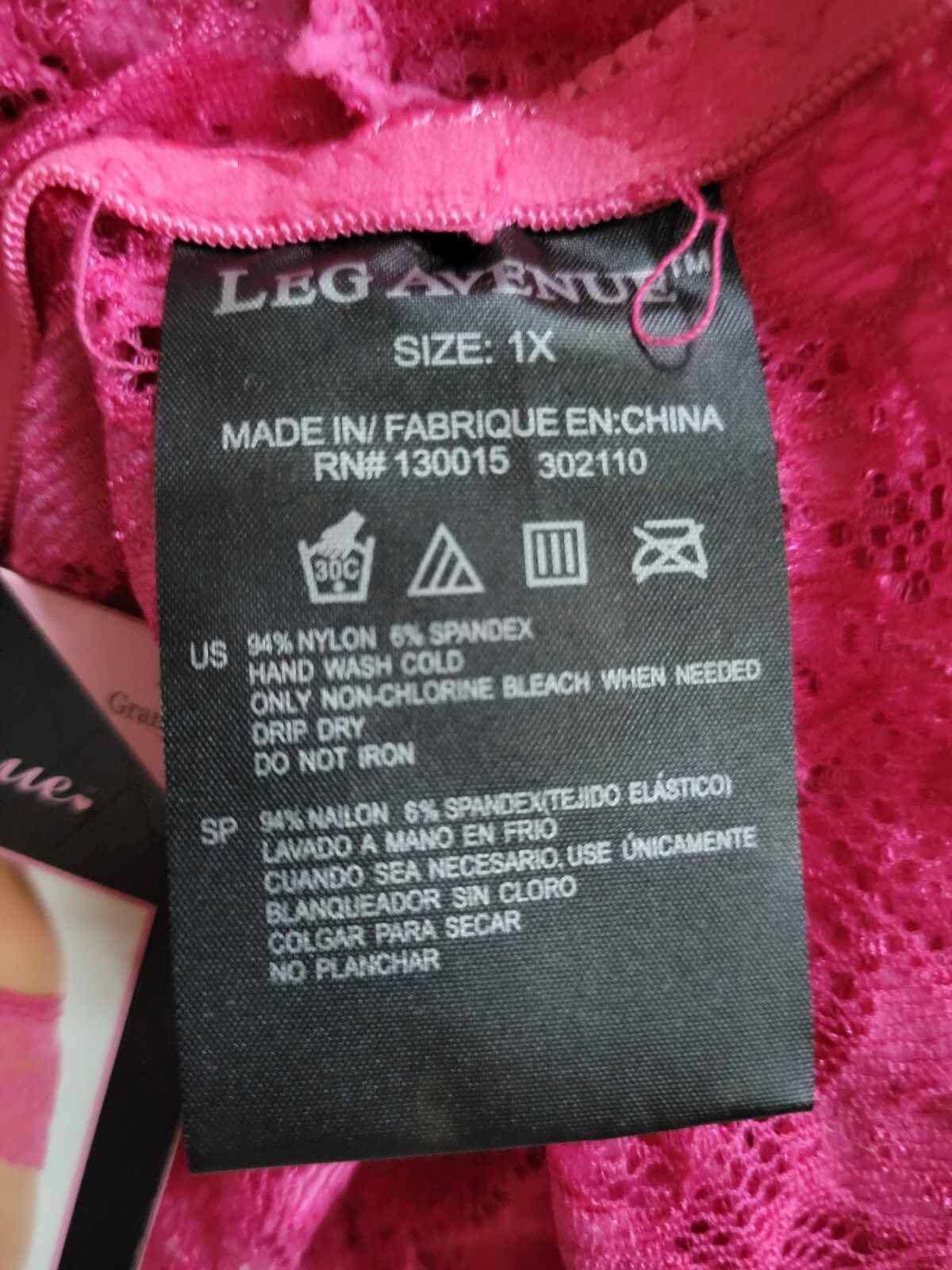 Leg Avenue Pink Stretch Lace Tanga with Satin Bow Accent panty Underwear Sz 1X