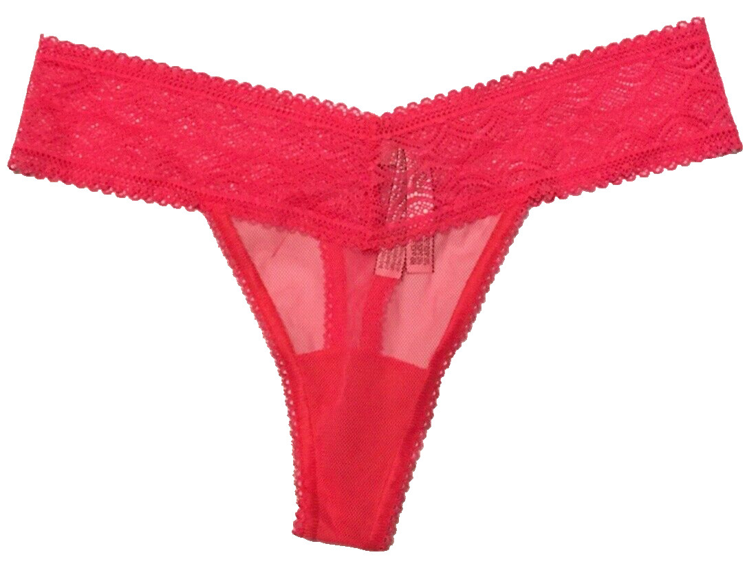 Victorias Secret Peachy Pink Fishnet Mesh Thong Panties M Sheer No Show Lace
