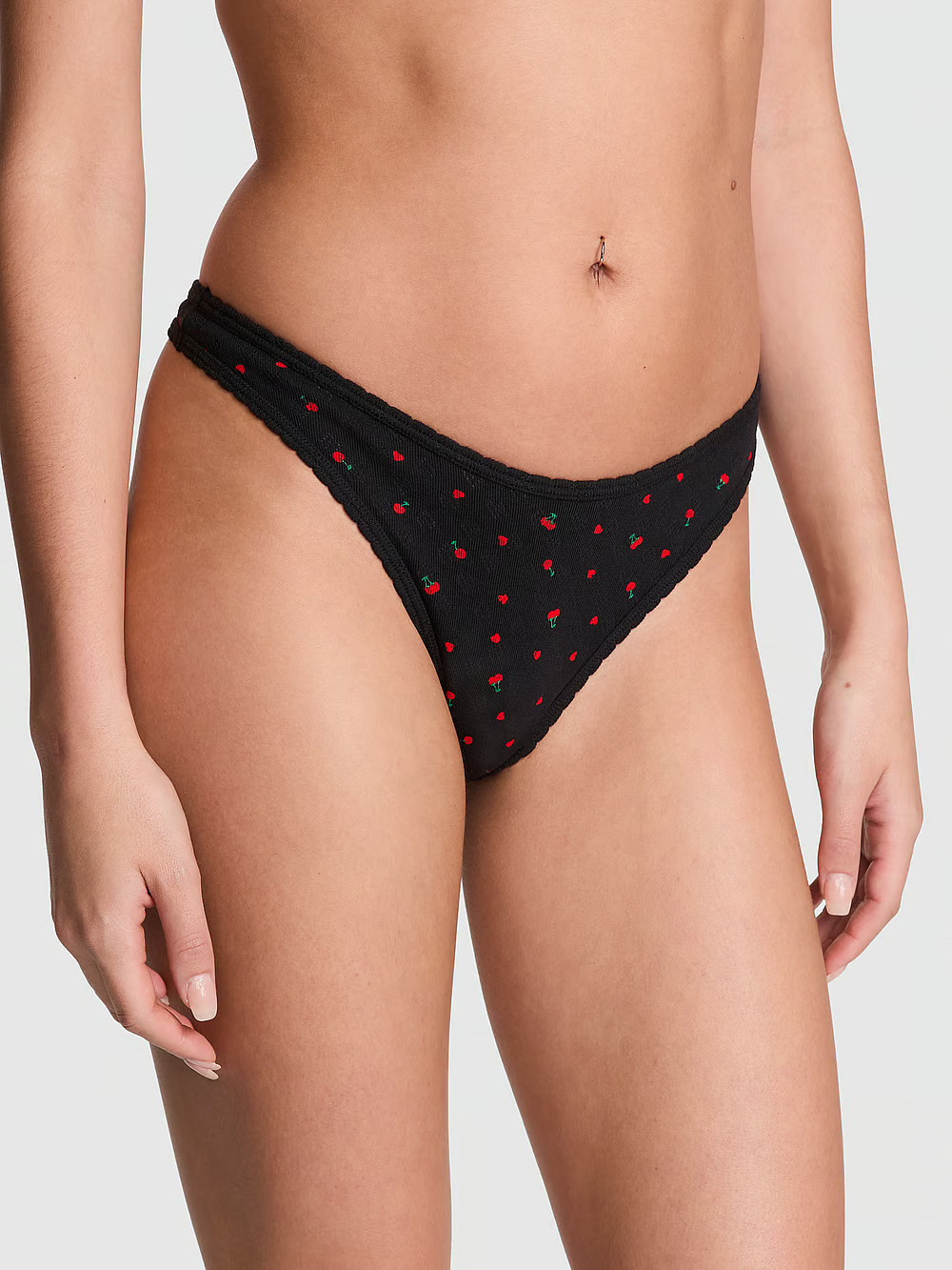 L HEART POINTELLE BLACK CHERRY HEART High-Leg Thong PINK Victoria’s Secret Panty