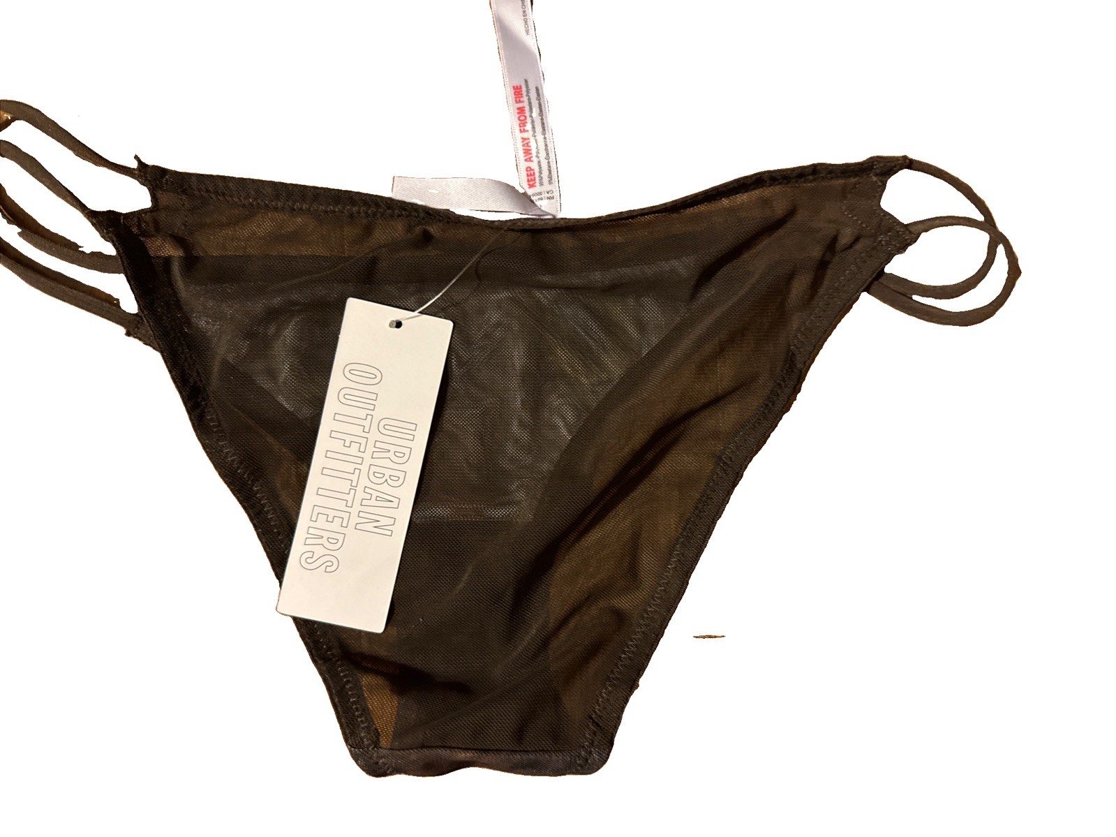 New Kitty Flirty Big Cat Eyes Face Graphic Bikini Rise Mesh Panty Olive Green XL