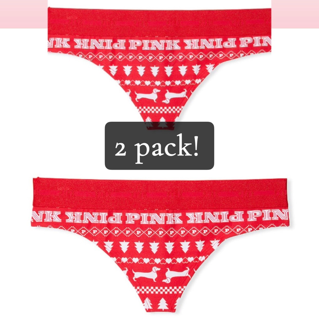 VICTORIA SECRET size Small 2 PACK RED QUALITY W thick BAND COTTON THONG LOGO