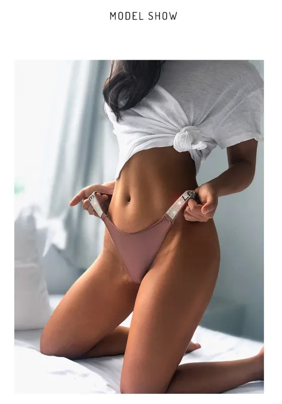 Low Waist Sexy Women Thongs Panties Rhinestones letter Diamonds G String Sports