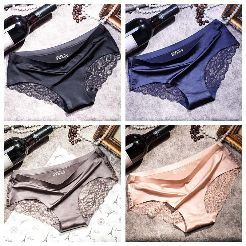 Lace Cotton Bikini Panties 4-Pack Womens Ultra Soft Waistband Underwear Briefs