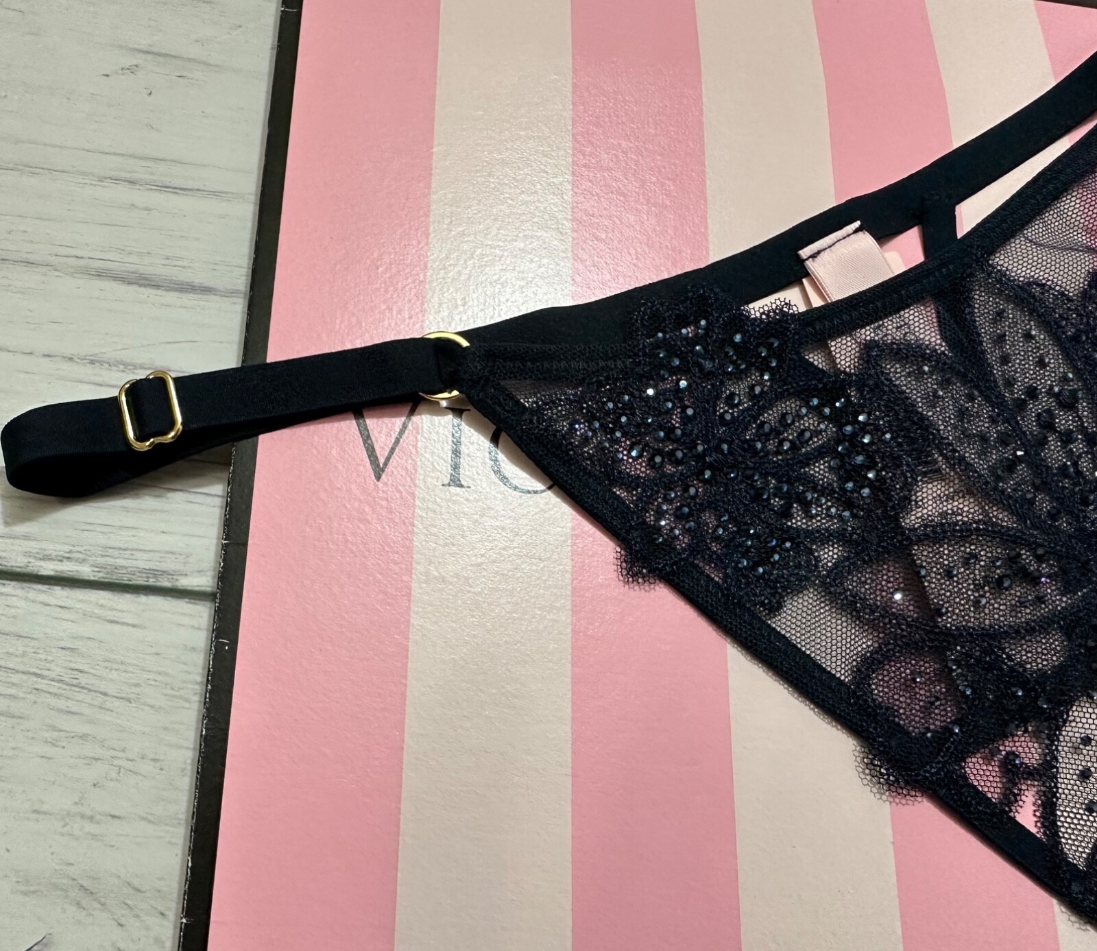 Victoria’s Secret Ziggy Glam Crotchless Thong Panty Dark Blue $29.95