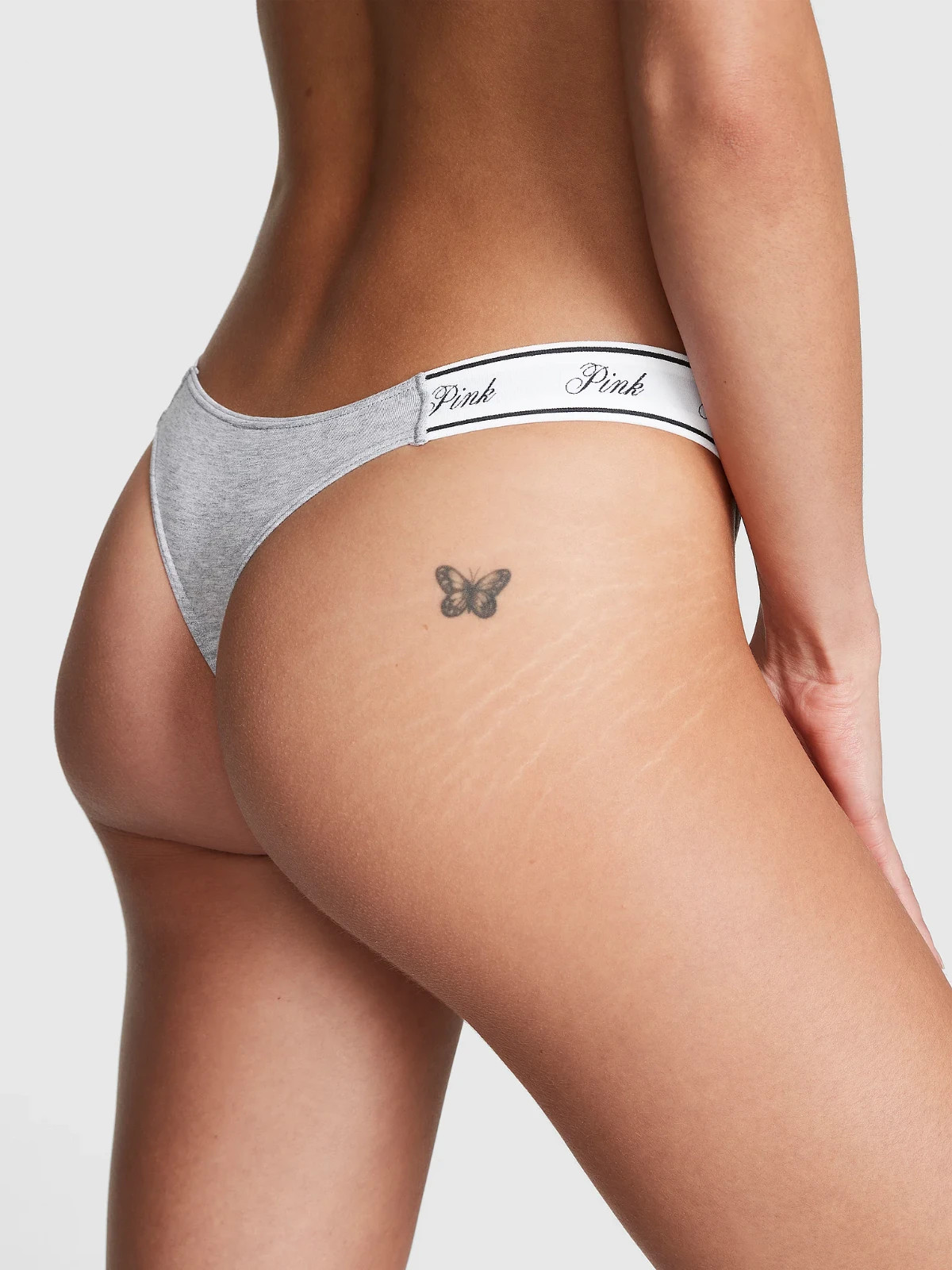 XS Victoria’s Secret PINK Logo Cotton High Leg Thong Panties Medium Heather Gray