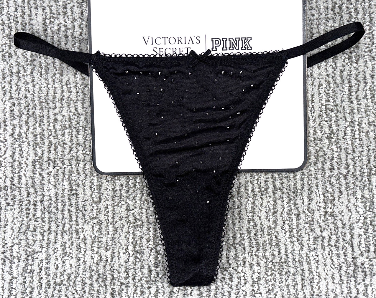 Victoria’s Secret Dream Angels NWT XL Black Crystal Shimmer Thong Panty Sexy