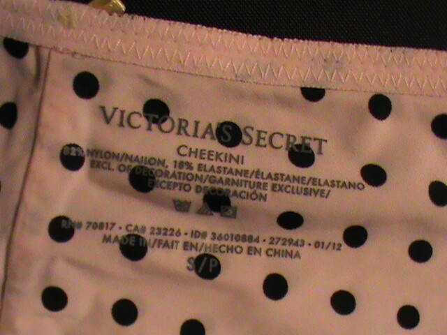 Victoria’s Secret cheekini S satin panty cream-beige black polka-dot vintage NWT
