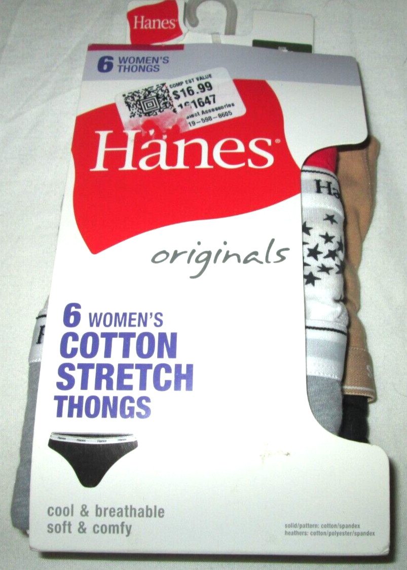 Hanes thong panty-sz XL-NWT-5PR-multicolor w/LOGO WAIST-COTTON blend