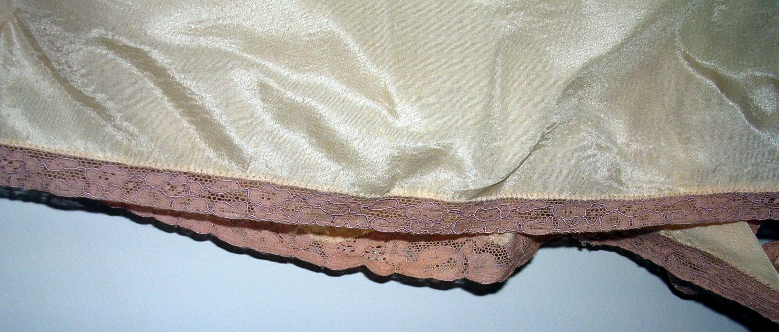 Art Deco Flapper Silk/Satin Lace Trim, side button, Under garment Beige Rose #B