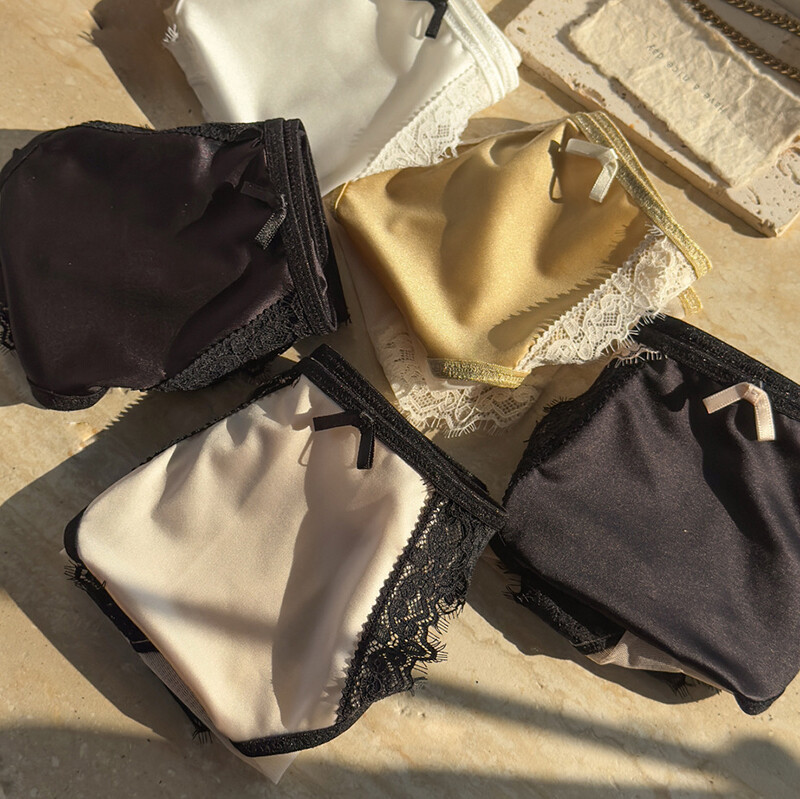 5PCS/LOT Sexy Womens Ladies Satin Panties Underwear Mesh Sheer Lingeries Briefs
