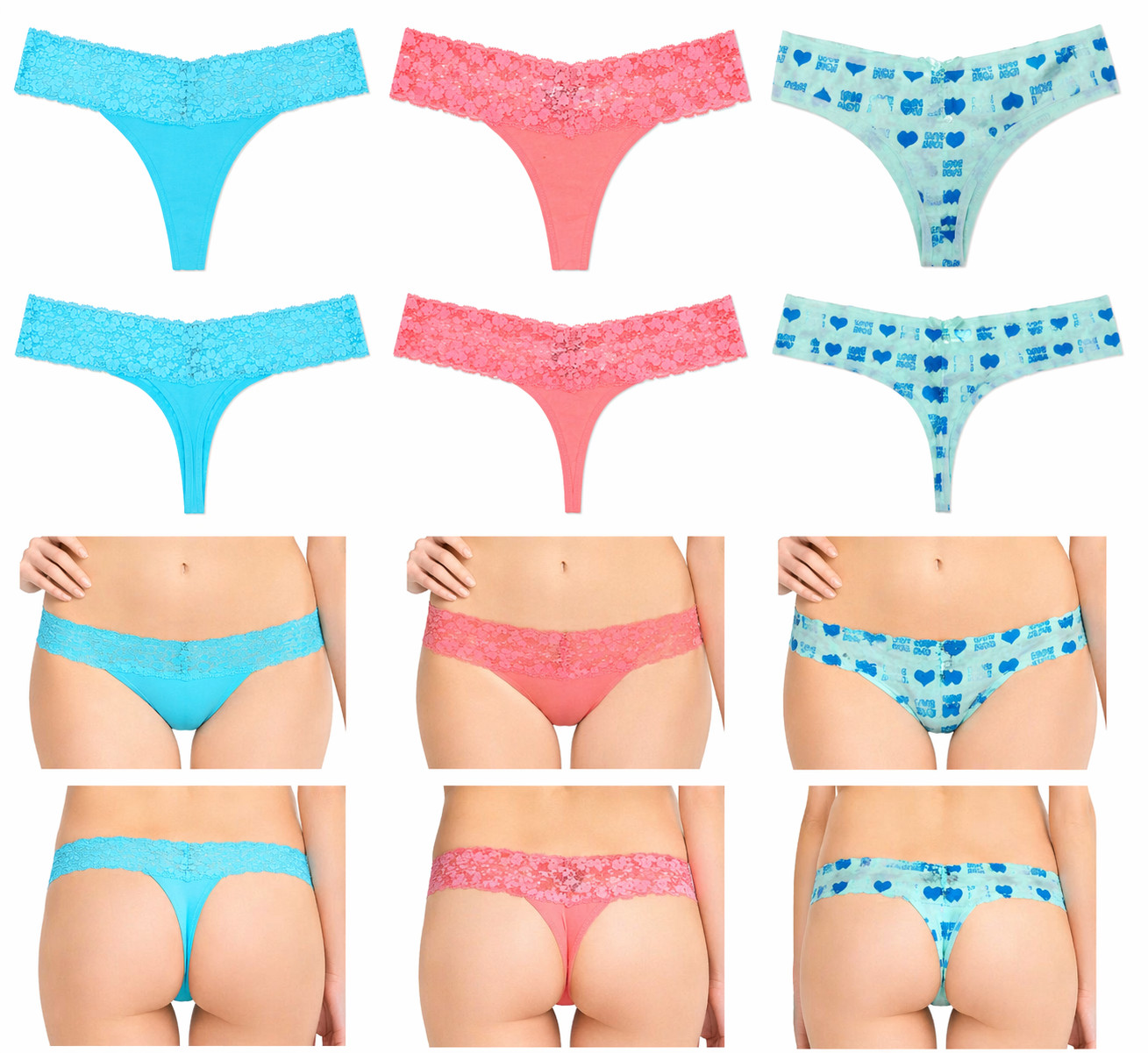 5 Pack S and M Women Lace Thong G String Cotton Panties Low Rise Soft Underwear