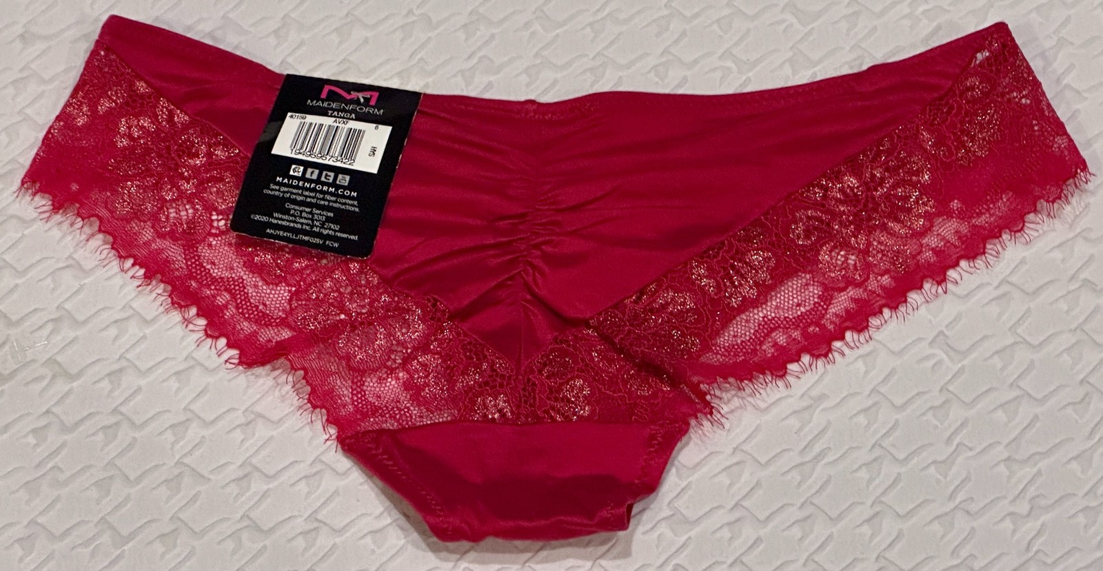 MAIDENFORM Comfort Devotion Crimson Red Gold Lace Back Tanga Panty Womens Sz M 6