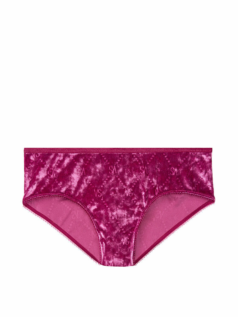 M Raspberry Pink FULL VELVET RARE Victorias Secret LOGO VS STAR Hiphugger Panty