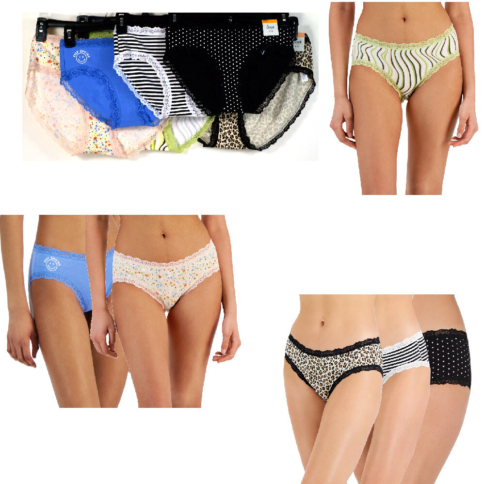 Jenni Womens Cotton Blend Lace Trim Print Hipster Choose Size & Color New Panty