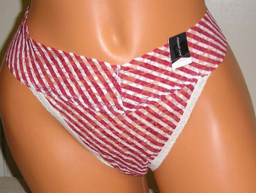 Panties Lingerie Ambrielle Red White Striped Lace Thong Sz 9 XXL Adult Gift
