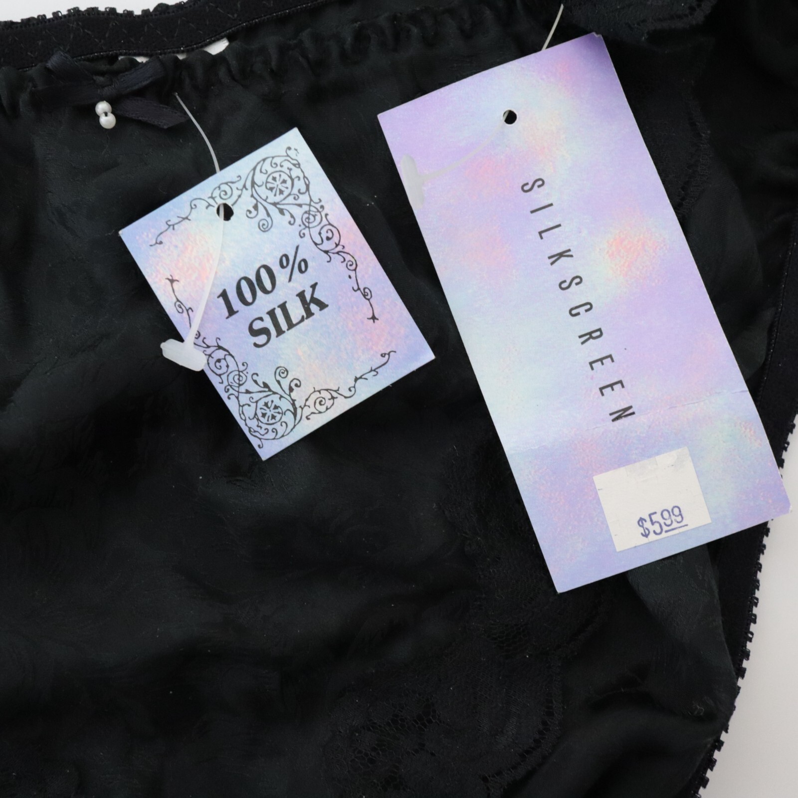 NEW Silkscreen TRUE VTG 90s 100% Silk Lace String Bikini Panty LARGE